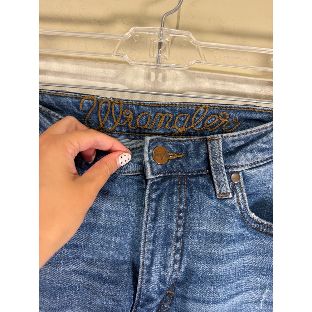Wrangler High Rise Trouser Jeans Blue Flare Wide Leg Medium Wash 27x32 - Picture 6 of 7